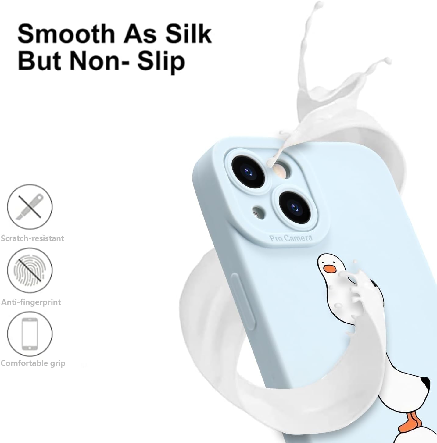 Cartoon duck pattern phone cases, cute animal kawaii blue silicone cases, full body shockproof protective cases, suitable for girls, boys, women and teenagers Image 2