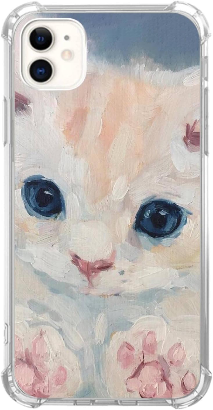 Cute cat painted phone cases, white animal fashion cool unisex phone cases, silicone shockproof TPU frame protective cases