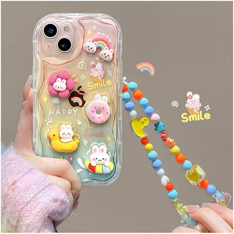 Cute Colorful Rainbow Rabbit Duck Kawaii Cartoon Animal Wristband Bracelet, Soft Shockproof Phone Case (Pink) Image 2