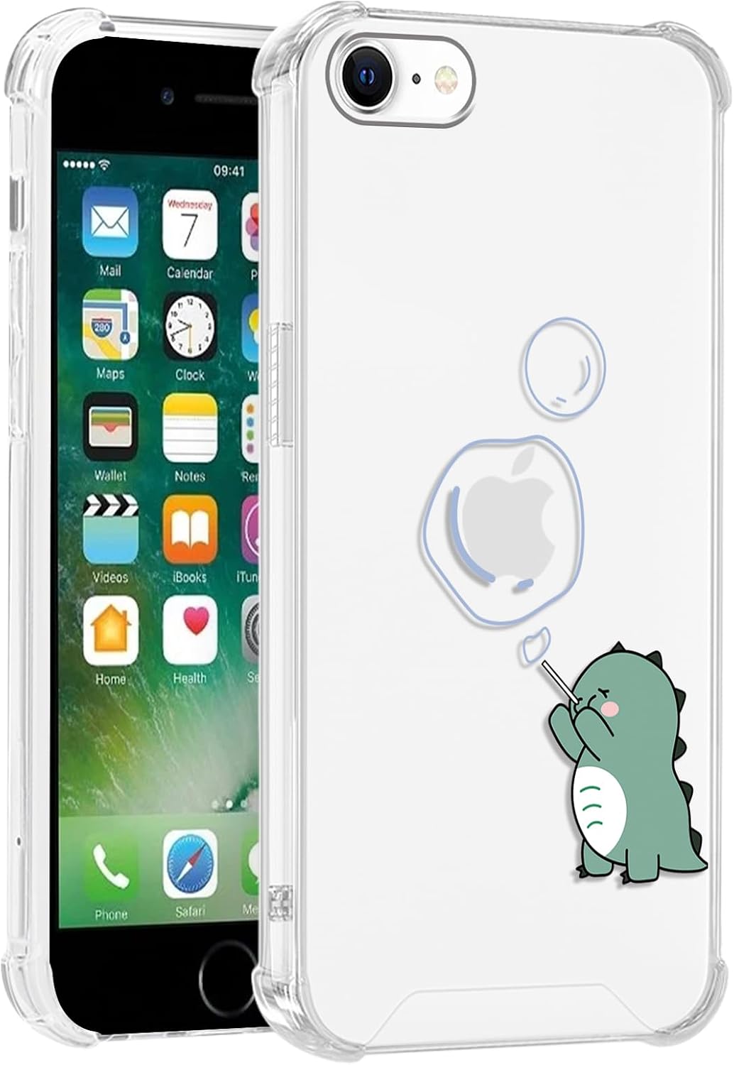 Cute dinosaur phone cases, suitable for 6 1 inch phones, cute cartoon animal phone cases, fun and beautiful transparent protective cases, suitable for women and girls, soft four corner shockproof protective cases