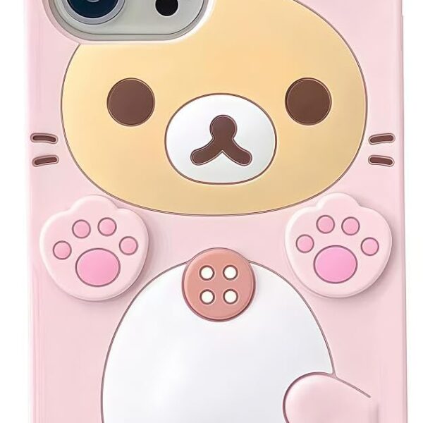 Cute kawaii 3D phone case, cartoon pink bear design, stylish and cool, soft TPU protective case, silicone case, suitable for girls, women and children, pink