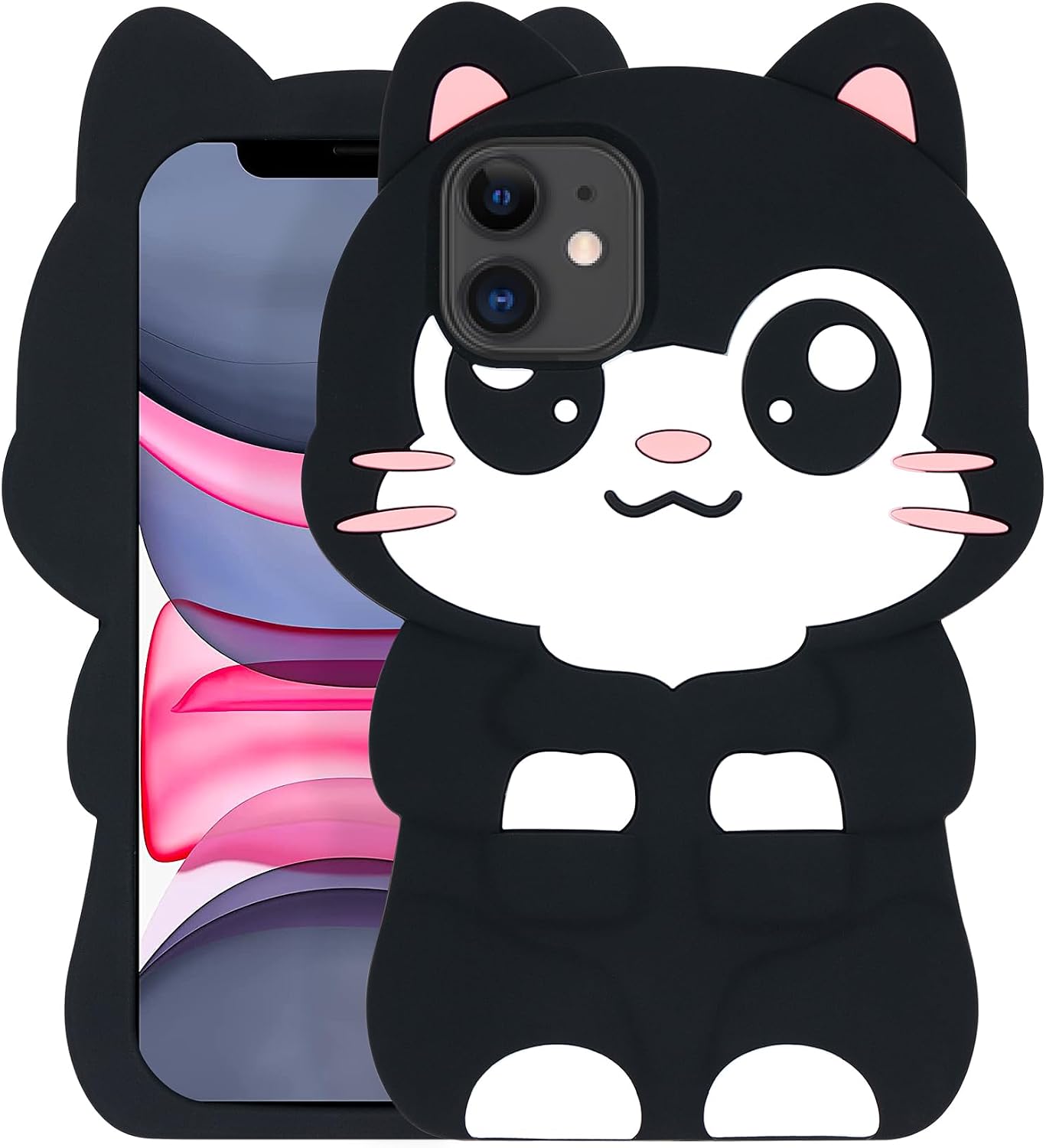 Cute Pocket Cat Phone Case, Kitten 3D Fun Cartoon Animal Soft Silicone All Around Protection Shockproof Phone Case, Suitable for Children, Girls and Ladies