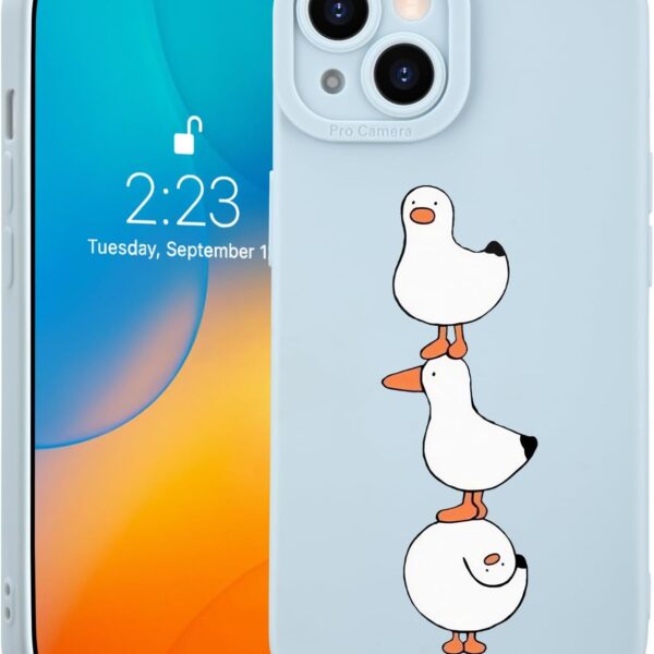 Cartoon duck pattern phone cases, cute animal kawaii blue silicone cases, full body shockproof protective cases, suitable for girls, boys, women and teenagers 