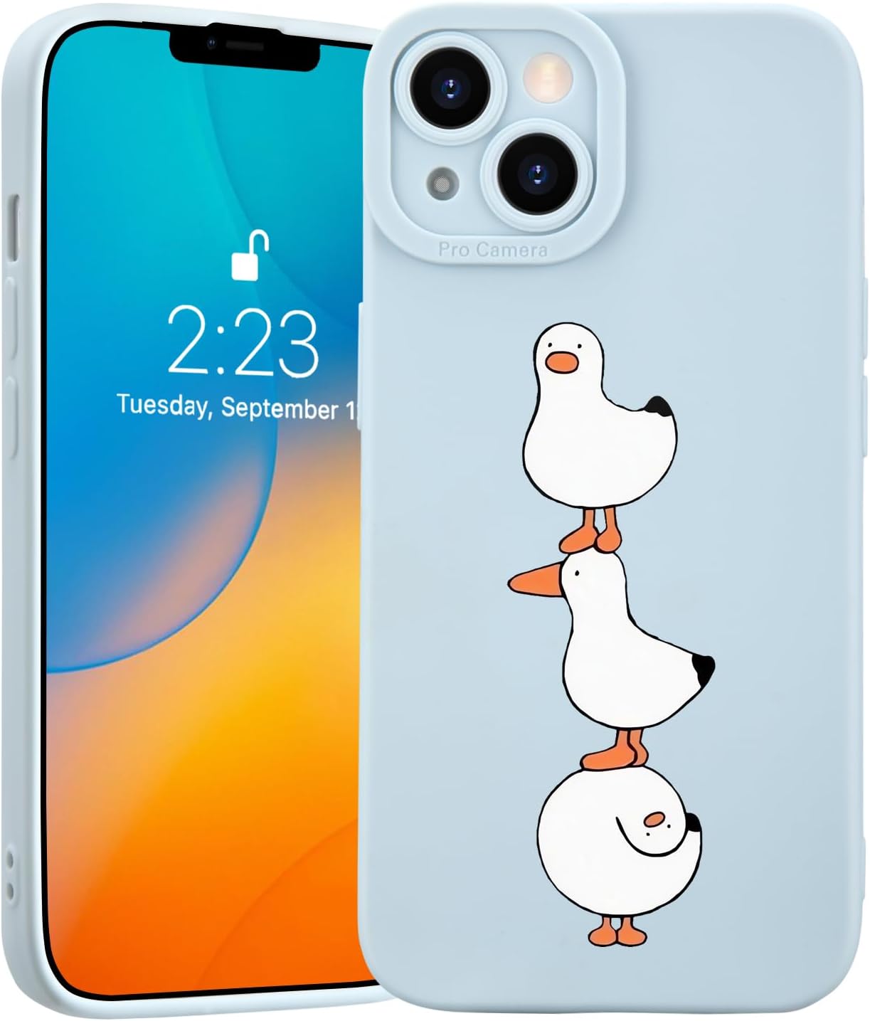 Cartoon duck pattern phone cases, cute animal kawaii blue silicone cases, full body shockproof protective cases, suitable for girls, boys, women and teenagers