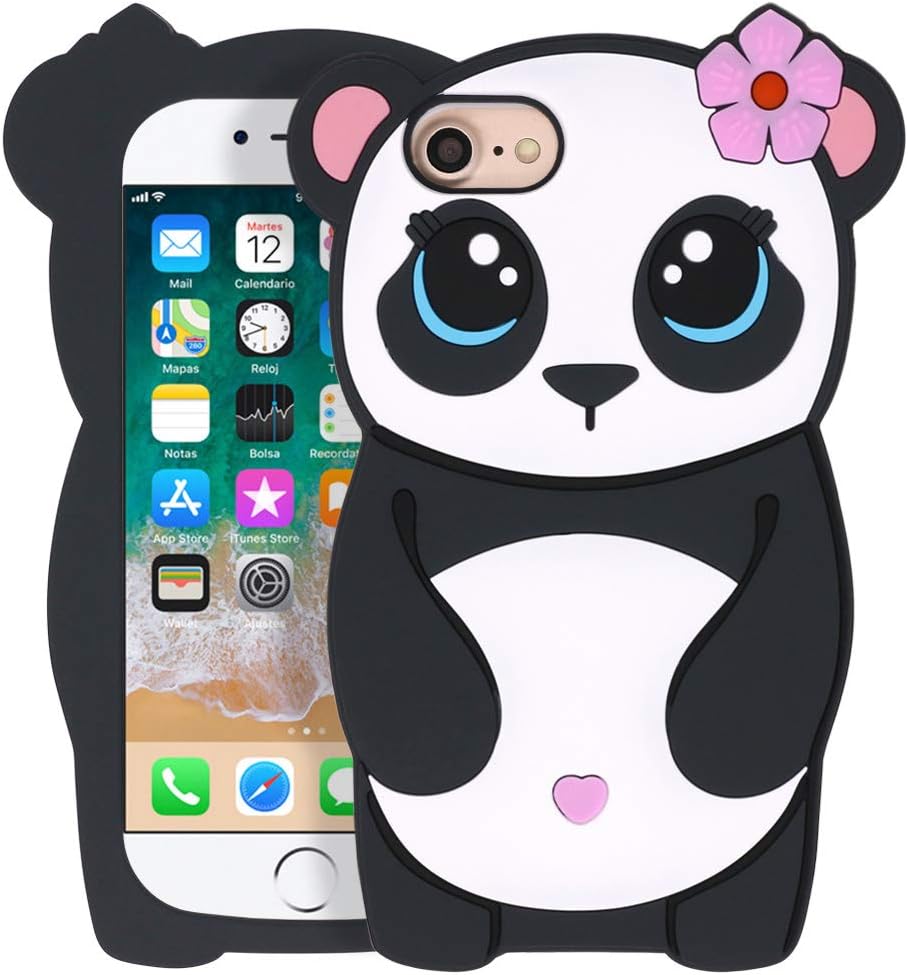Cute Panda Phone Case, Kawaii Fun 3D Cartoon Animal Soft Silicone Shockproof Protective Case, Suitable for Girls and Ladies
