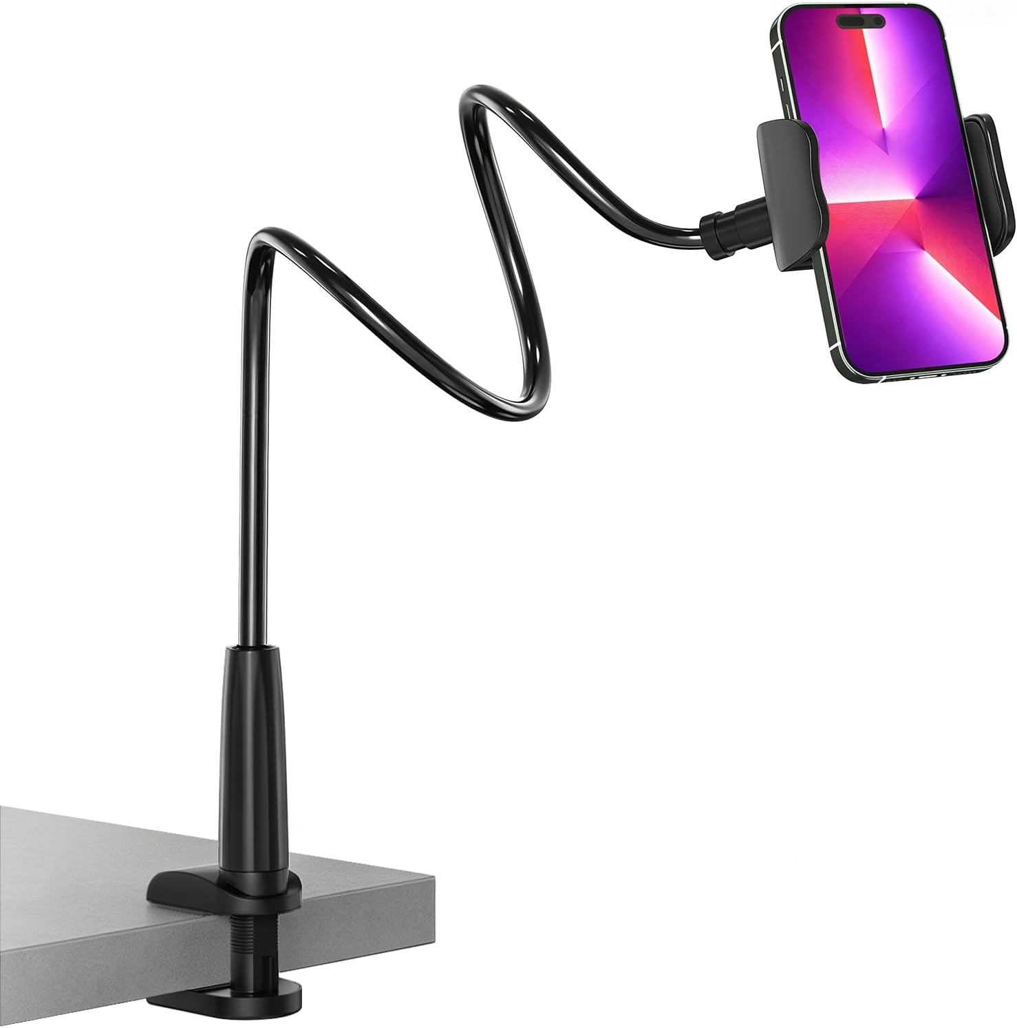 Long arm clamp style desktop phone holder
