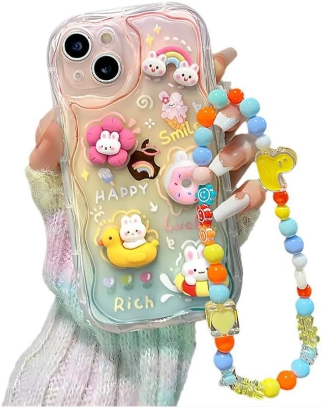 Cute Colorful Rainbow Rabbit Duck Kawaii Cartoon Animal Wristband Bracelet, Soft Shockproof Phone Case (Pink)
