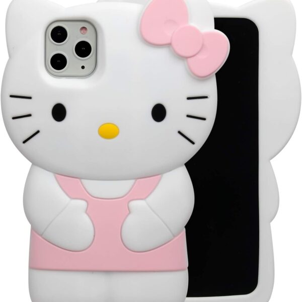 Cartoon phone case, stylish and cute 3D cute kitten kawaii soft silicone animal protective gel shockproof back cover, suitable for children, women, girls and boys (light pink)
