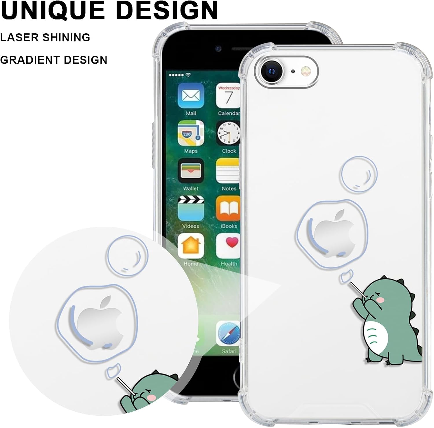 Cute dinosaur phone cases, suitable for 6 1 inch phones, cute cartoon animal phone cases, fun and beautiful transparent protective cases, suitable for women and girls, soft four corner shockproof protective cases Image 2