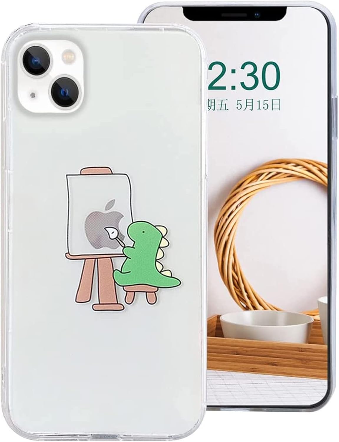 Compatible fun dinosaur cute animal embossed pattern phone case, flexible and soft TPU rubber material, ultra thin and lightweight, shockproof protective frame, transparent