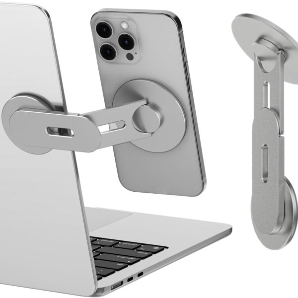 Magnetic rotating laptop and phone holder