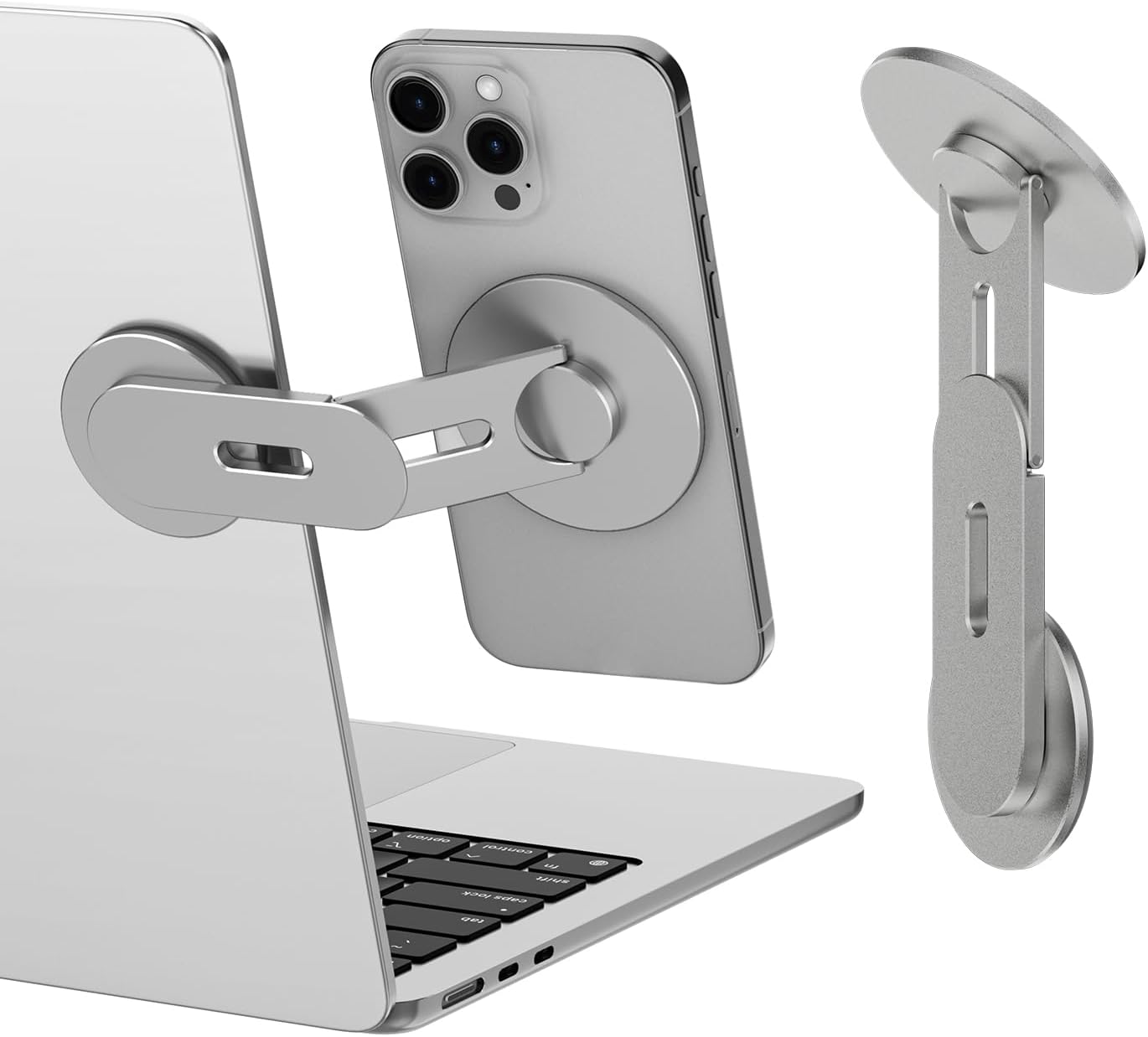 Magnetic rotating laptop and phone holder