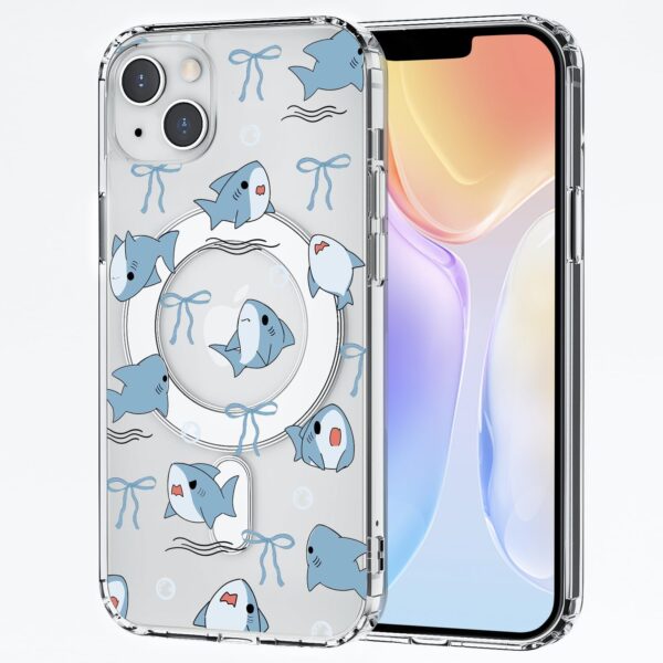 Magnetic Cute Bow Shark Phone Case, Cartoon Animal Transparent Phone Case, Compatible with Wireless Phones, Ultra Thin Kawaii Ocean Phone Case, Anti Yellowing and Shockproof Protective Case, Suitable for Women and Girls
