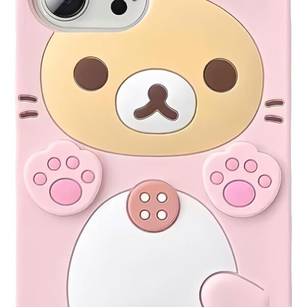 3D cute cartoon bear phone cases, fashionable and trendy, fun pink bear design, soft TPU protective cases, kawaii silicone cases for women, girls and children 