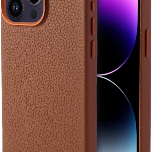Genuine Leather Case Premium Lychee Grain Leather with Magnetic Grip Brown