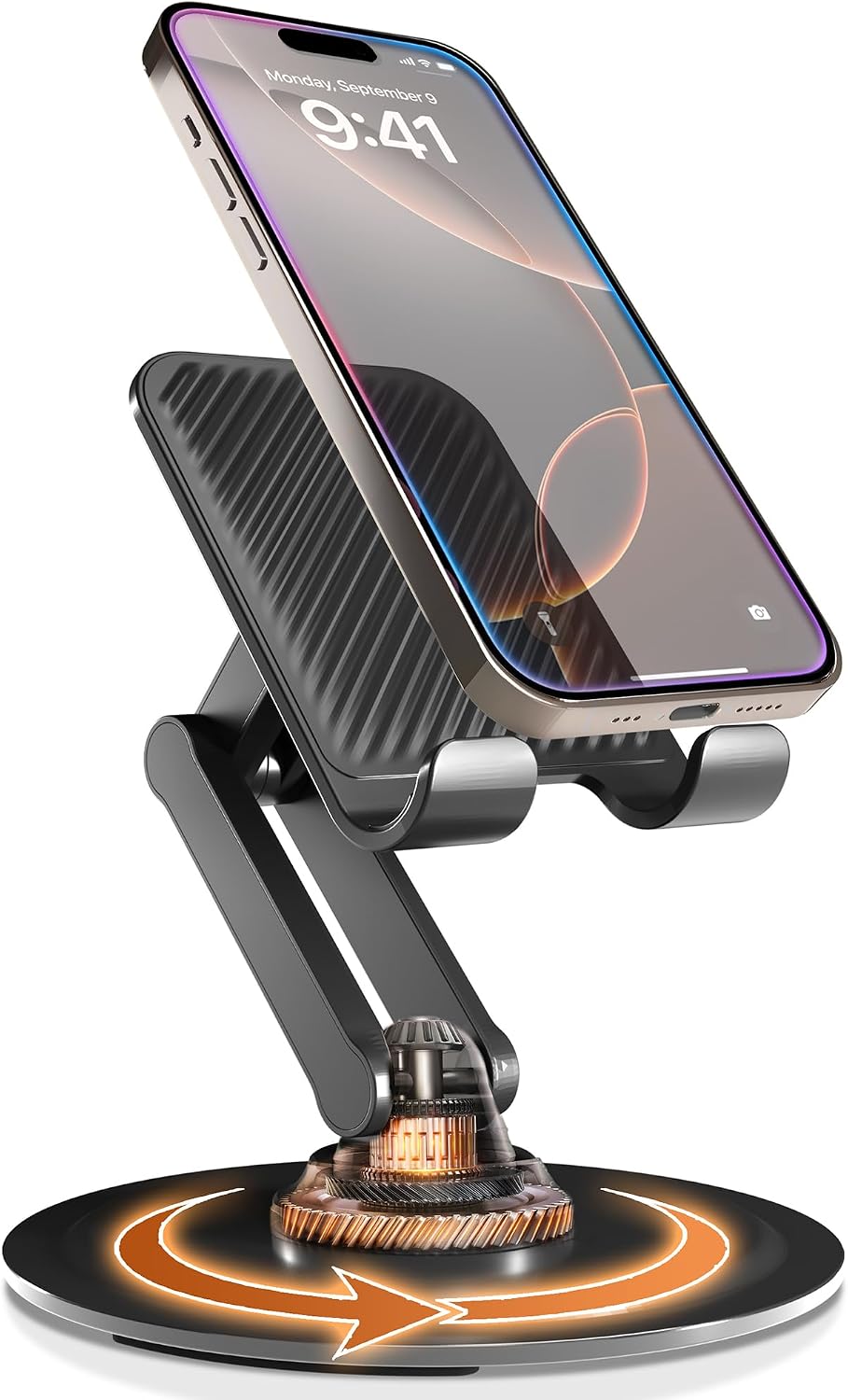 Rotating foldable desktop phone holder
