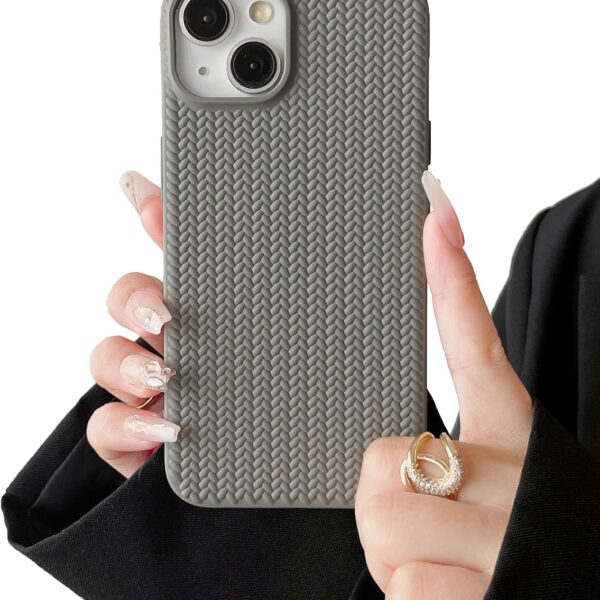 Phone Case Cute 3D Woven Texture Design (For Girls) Soft TPU Drop Protection Gray